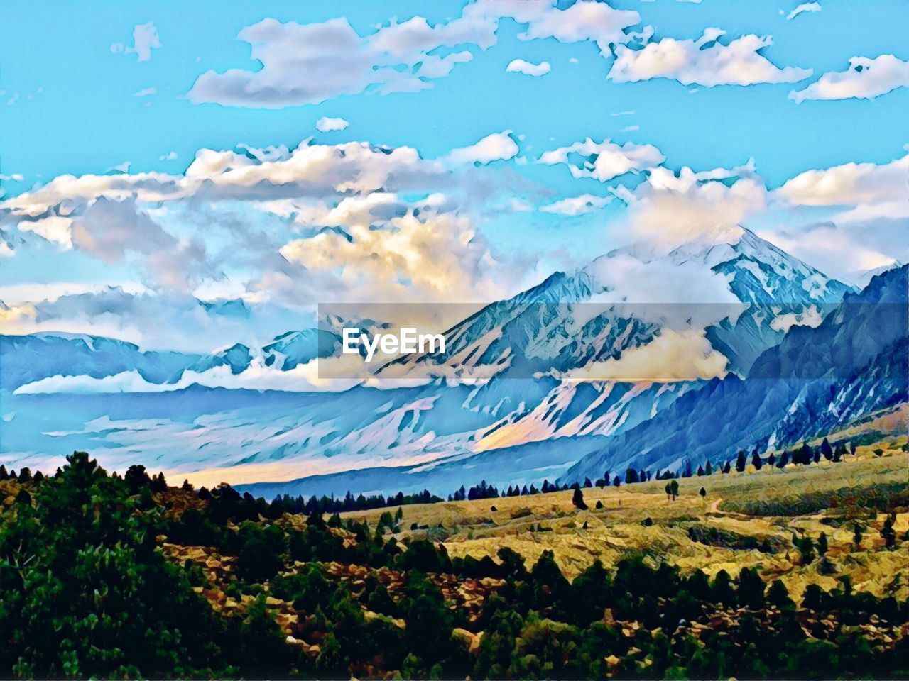 SCENIC VIEW OF LANDSCAPE AND MOUNTAIN AGAINST SKY