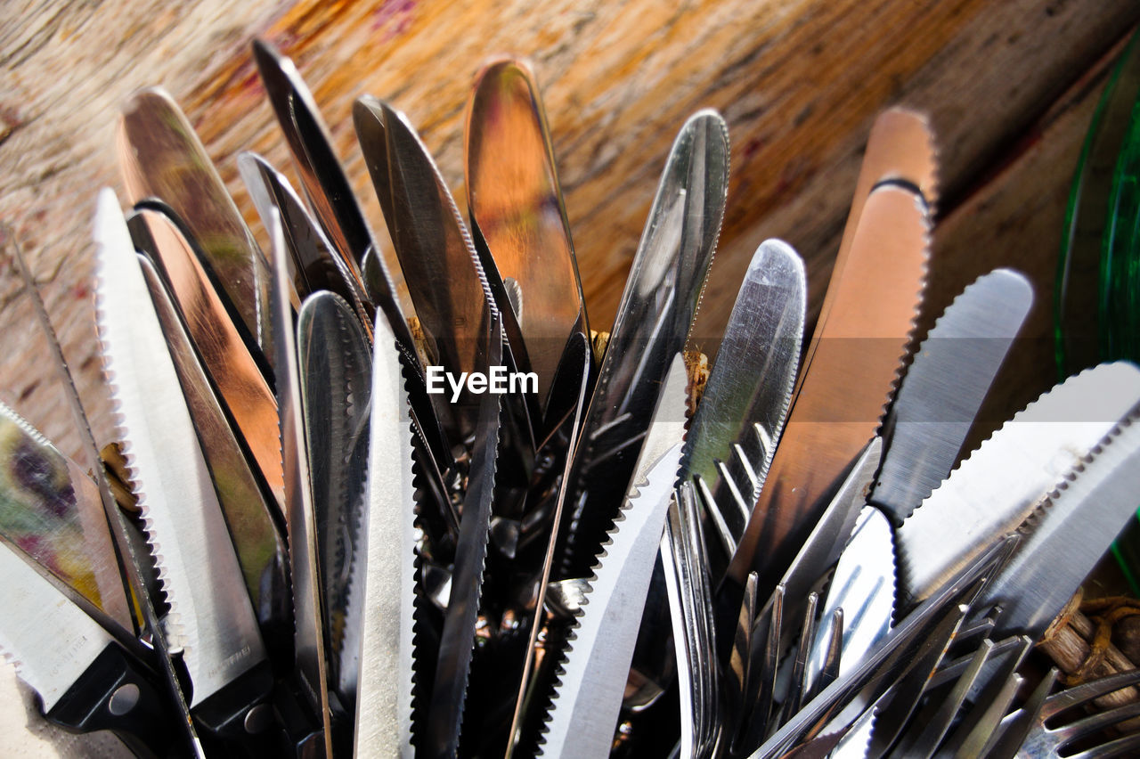 High angle view of cutlery on table