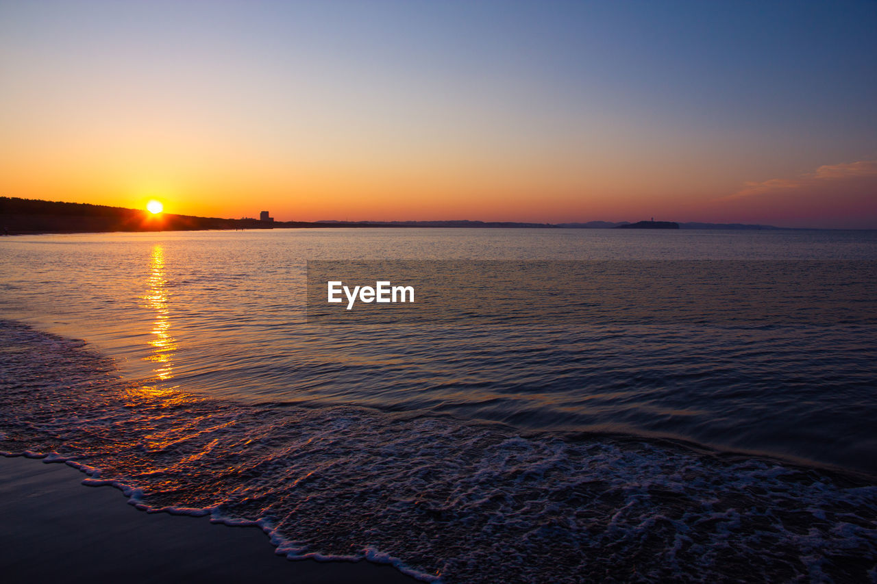 SCENIC VIEW OF SEA AT SUNSET