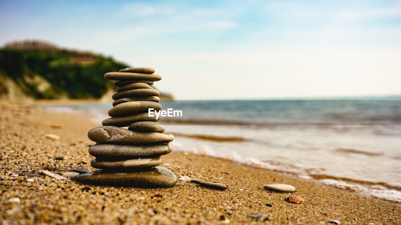 Stack of pebbles on beach