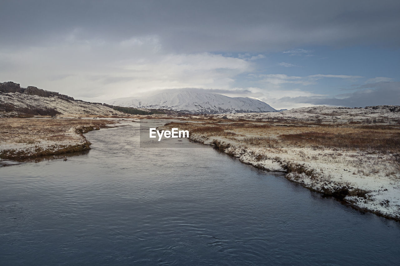 SCENIC VIEW OF LAKE BY MOUNTAINS AGAINST SKY