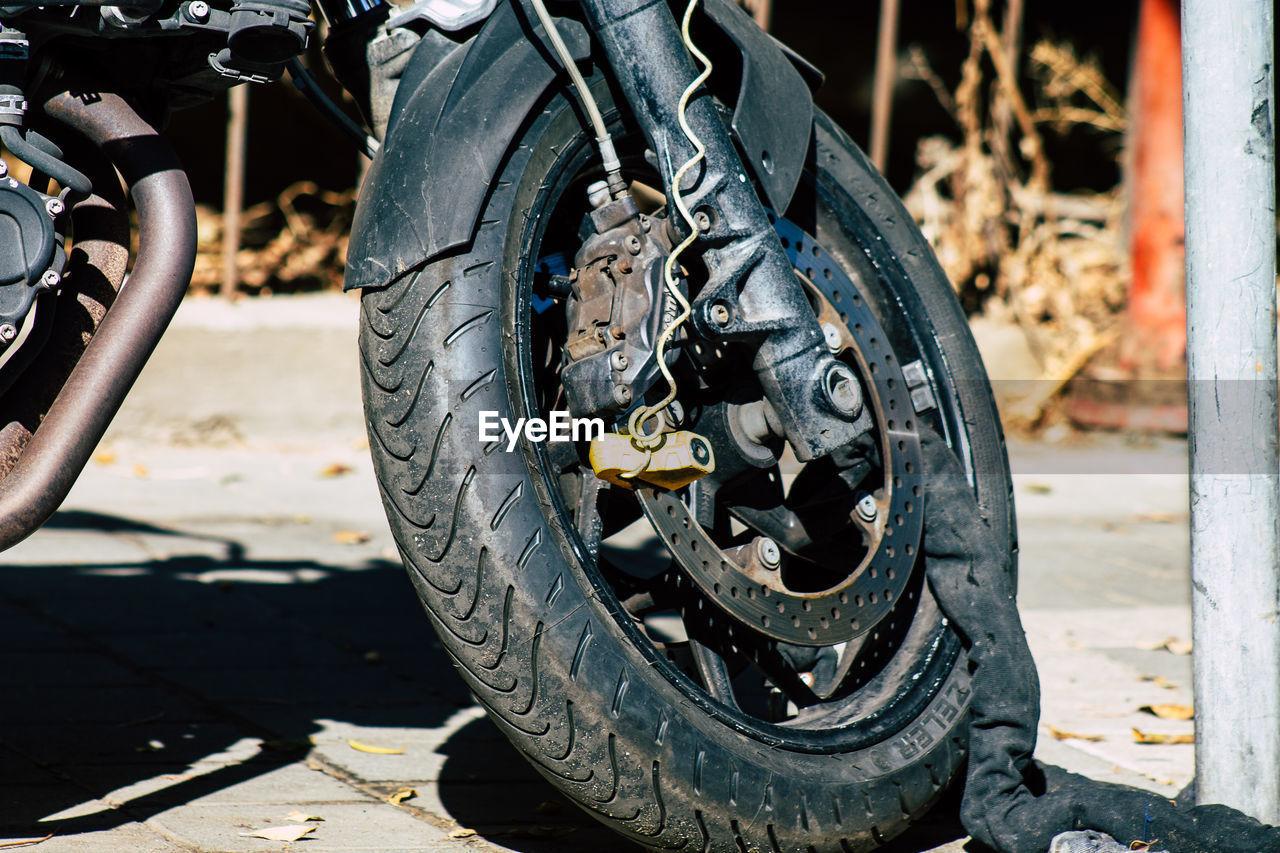 Close-up of motorcycle tire