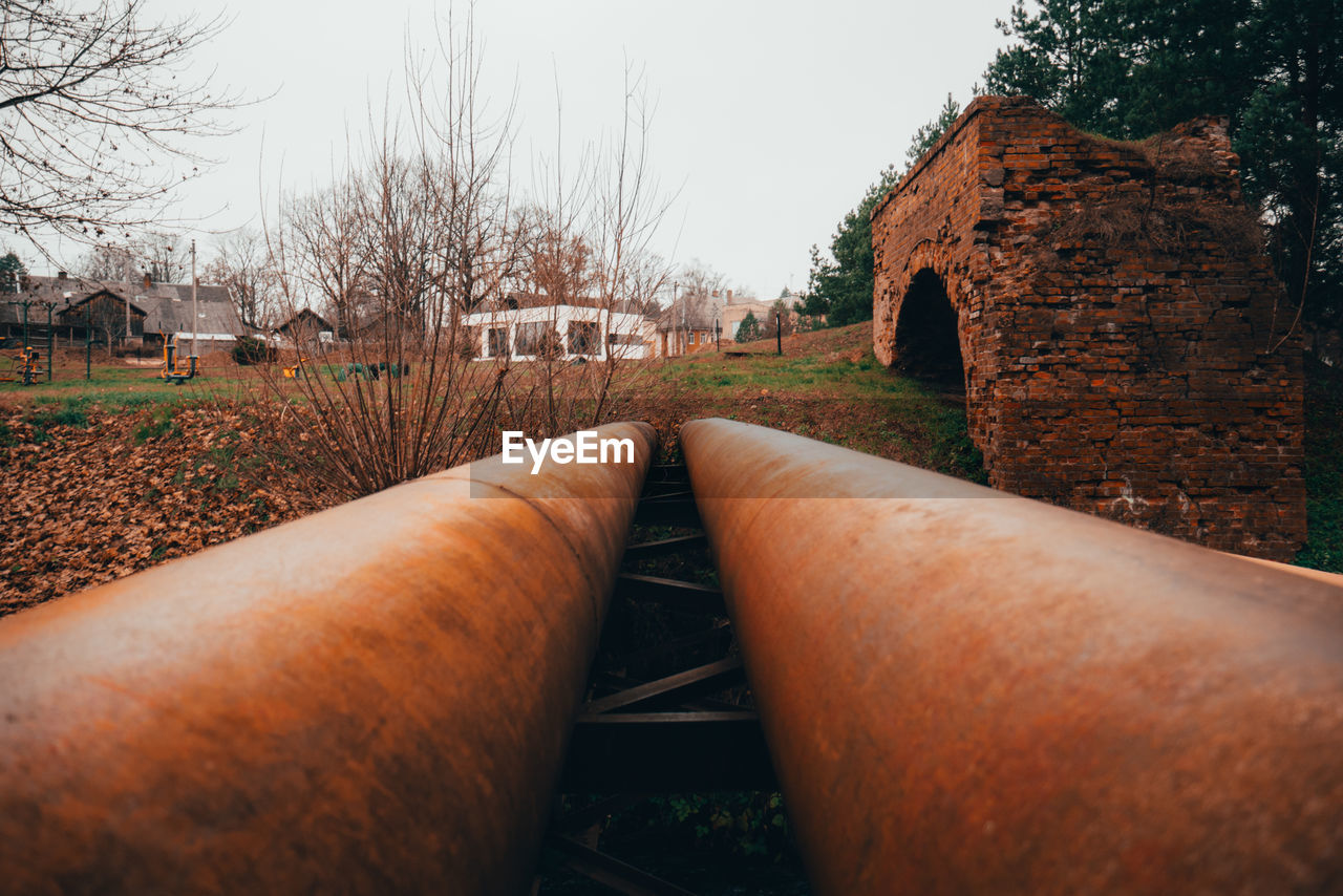 Panoramic shot of a pipeline against clear sky