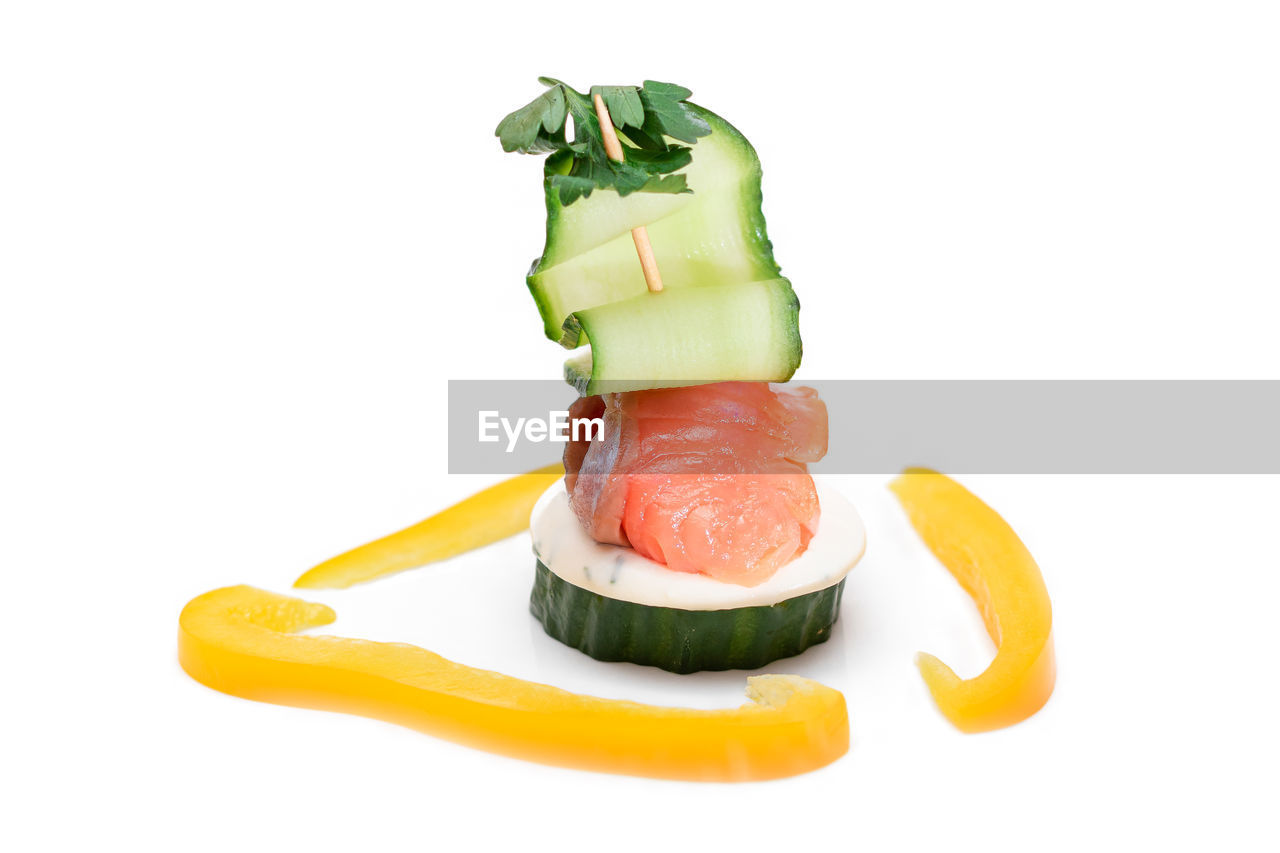 food, food and drink, healthy eating, vegetable, wellbeing, fruit, freshness, cut out, produce, white background, studio shot, cucumber, no people, dish, indoors, slice, fast food, tomato, meat, green, organic, meal