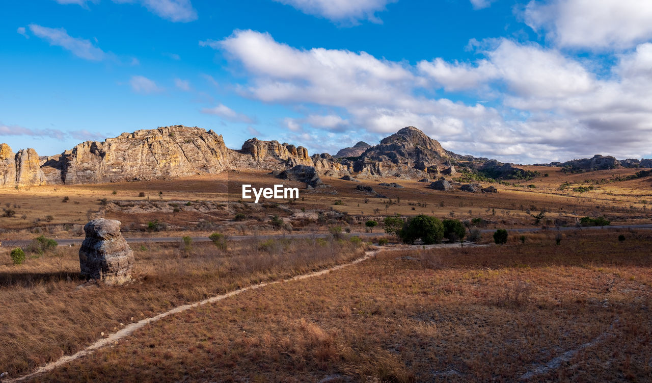 Panoramic view of landscape and mountains against sky