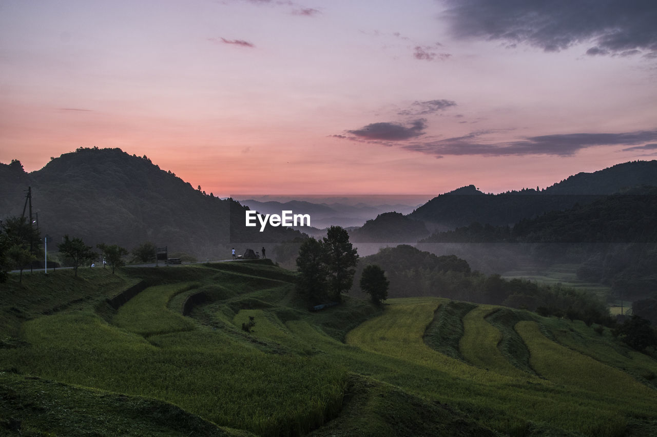 Scenic view of field against sky during sunset