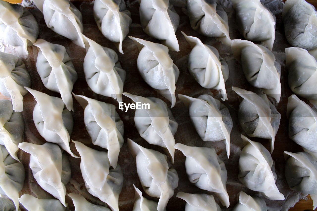 Full frame shot of wontons on table