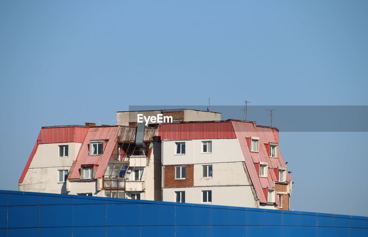 Low angle view of building against clear sky in bulgaria 