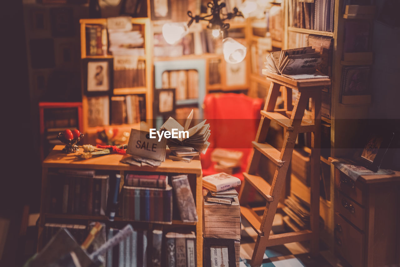 close-up of books on shelf