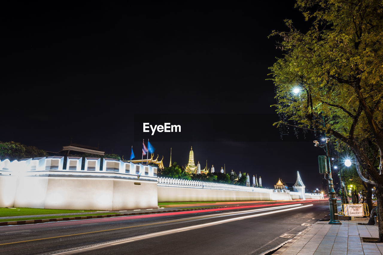 Light trails on street at night