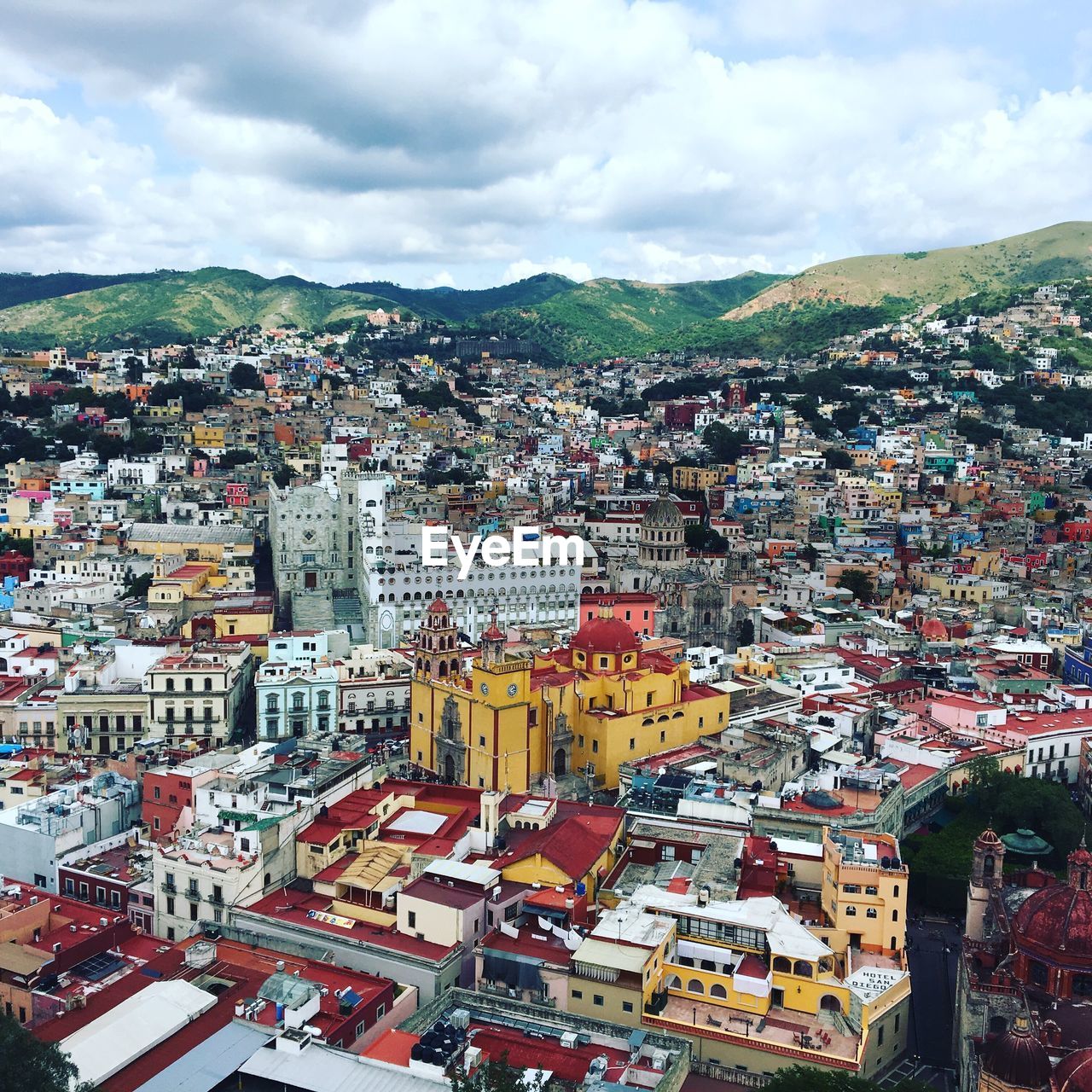 High angle view of town against sky