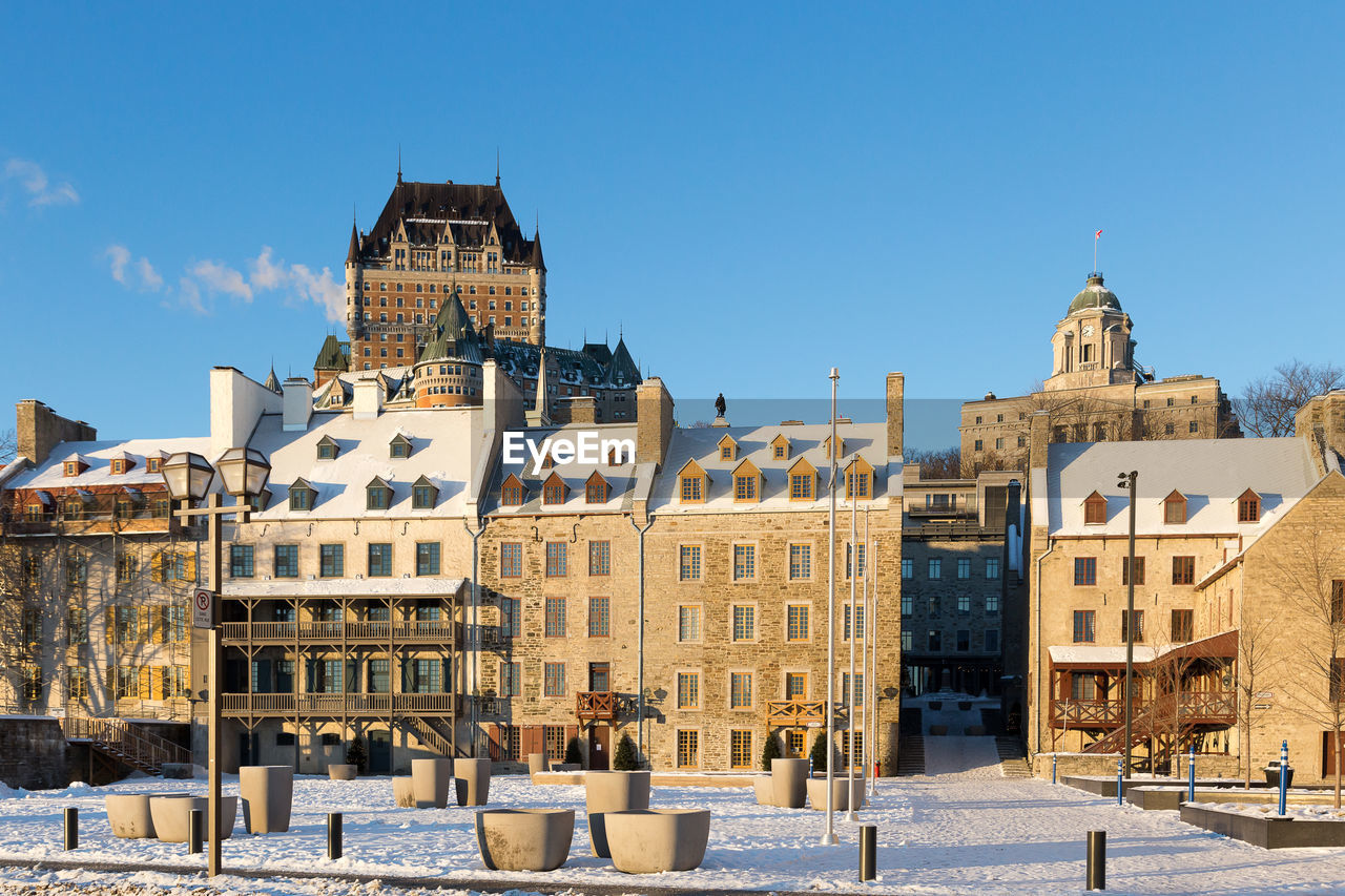 Cityscape of the petit-champlain lower old town sector seen during a sunny winter morning