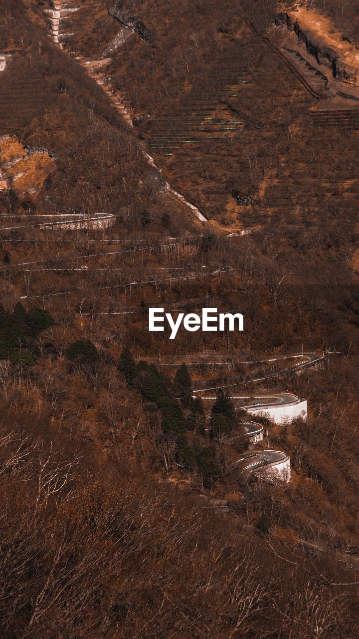 High angle view of winding road