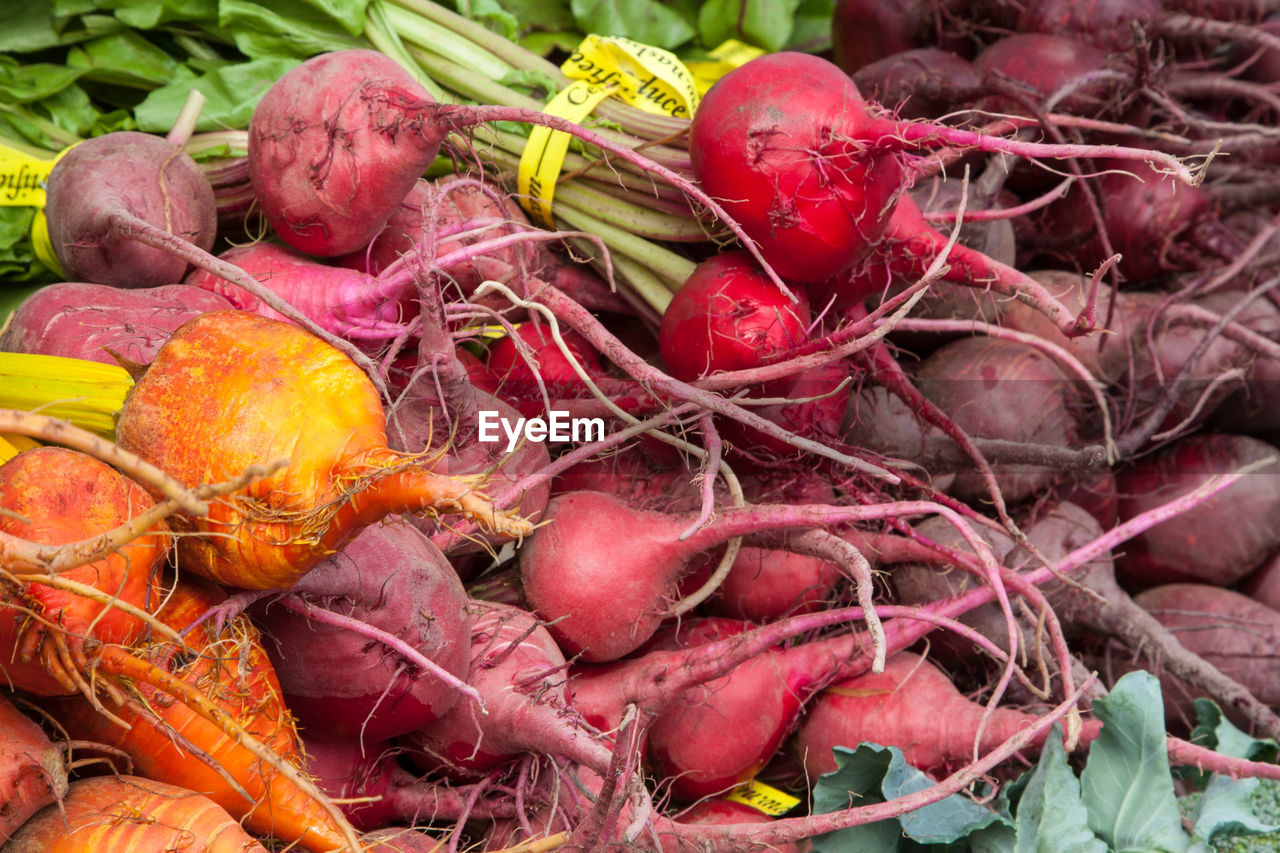 Full frame vegetables in market stall