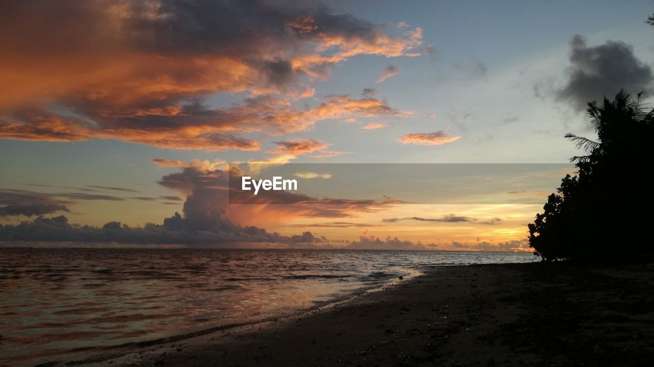 Scenic view of sea against sky at sunset