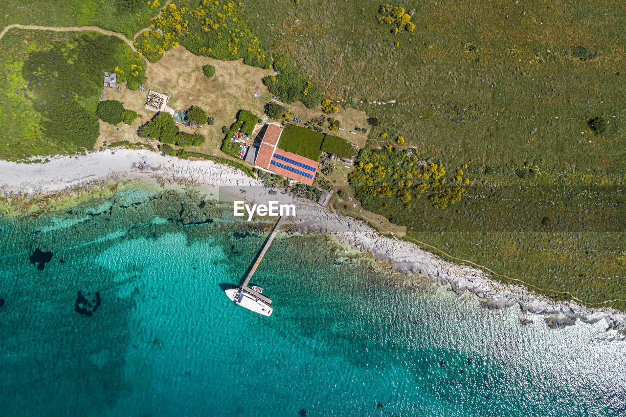 high angle view of ship in sea