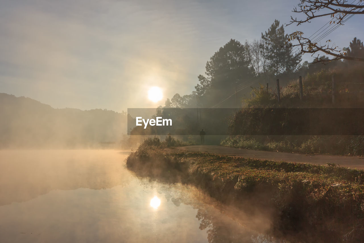 SCENIC VIEW OF LAKE BY TREES AGAINST SKY