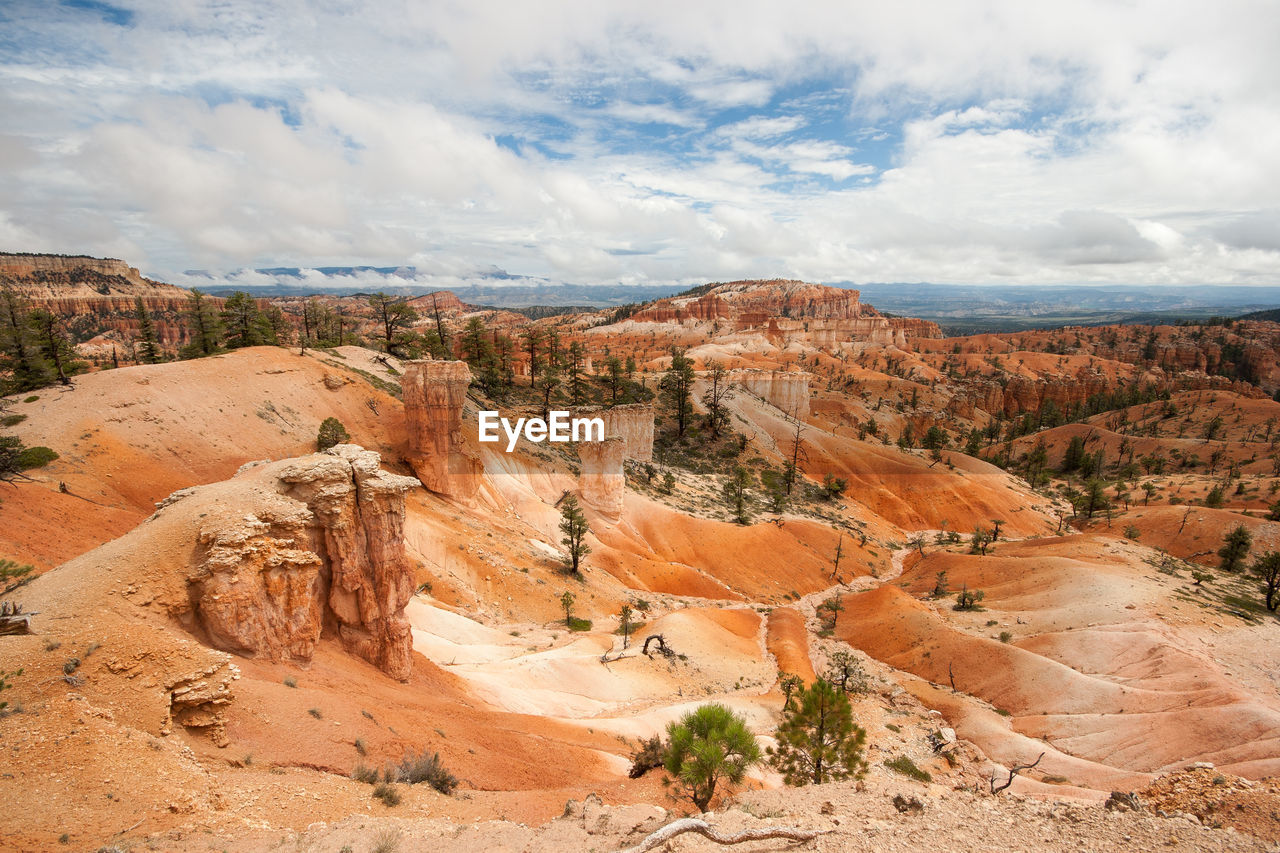 Scenic view of bryce canyon national park against cloudy sky