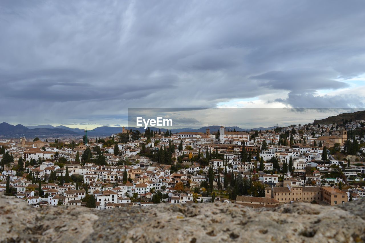 High angle shot of townscape against sky. granada, spain.