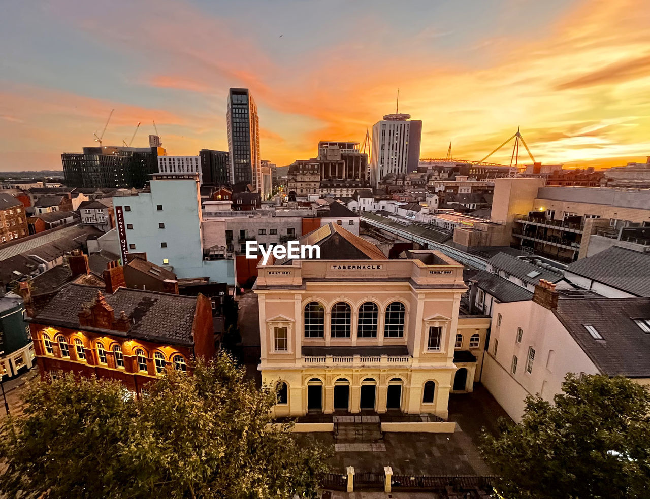 high angle view of buildings in city