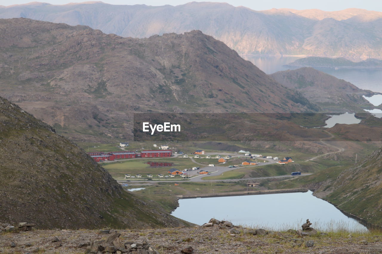 High angle view of land and mountains norway