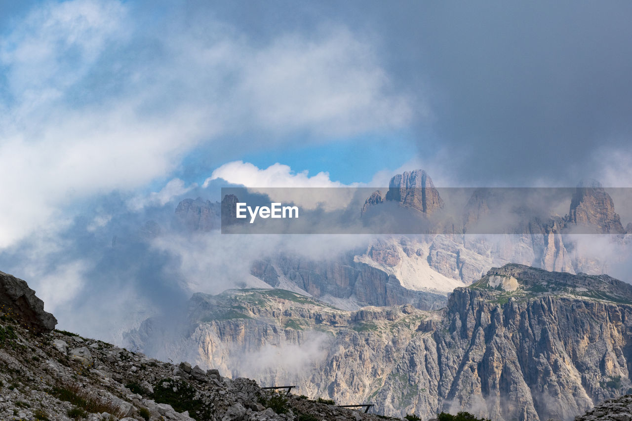 Panoramic view of majestic mountains against sky