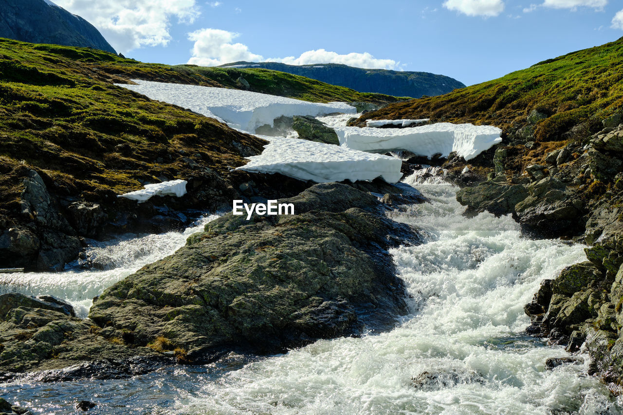 SCENIC VIEW OF RIVER AND MOUNTAINS