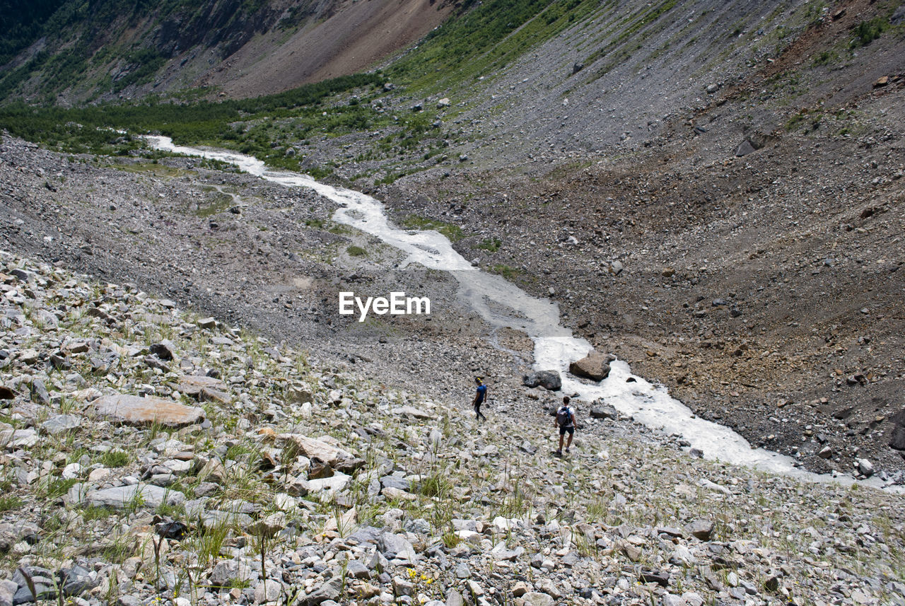 High angle view of men on mountain