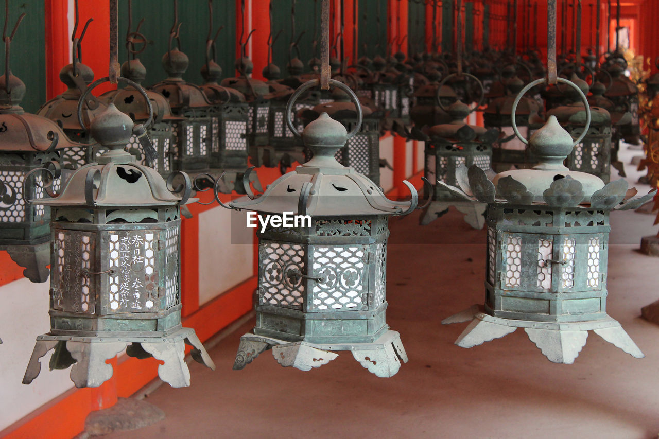 Close-up of lanterns hanging at market