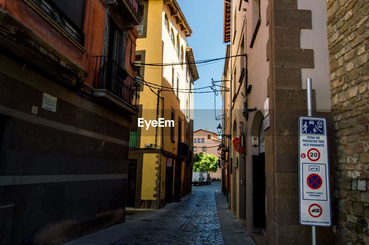 Narrow street amidst buildings in city