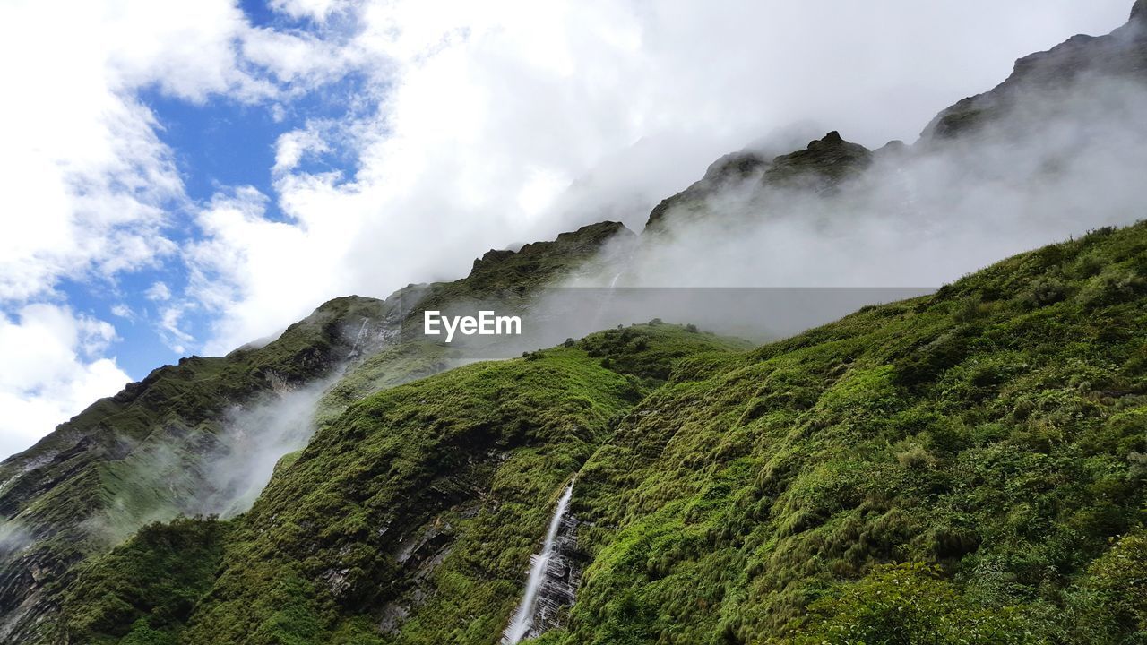 Low angle view of waterfall