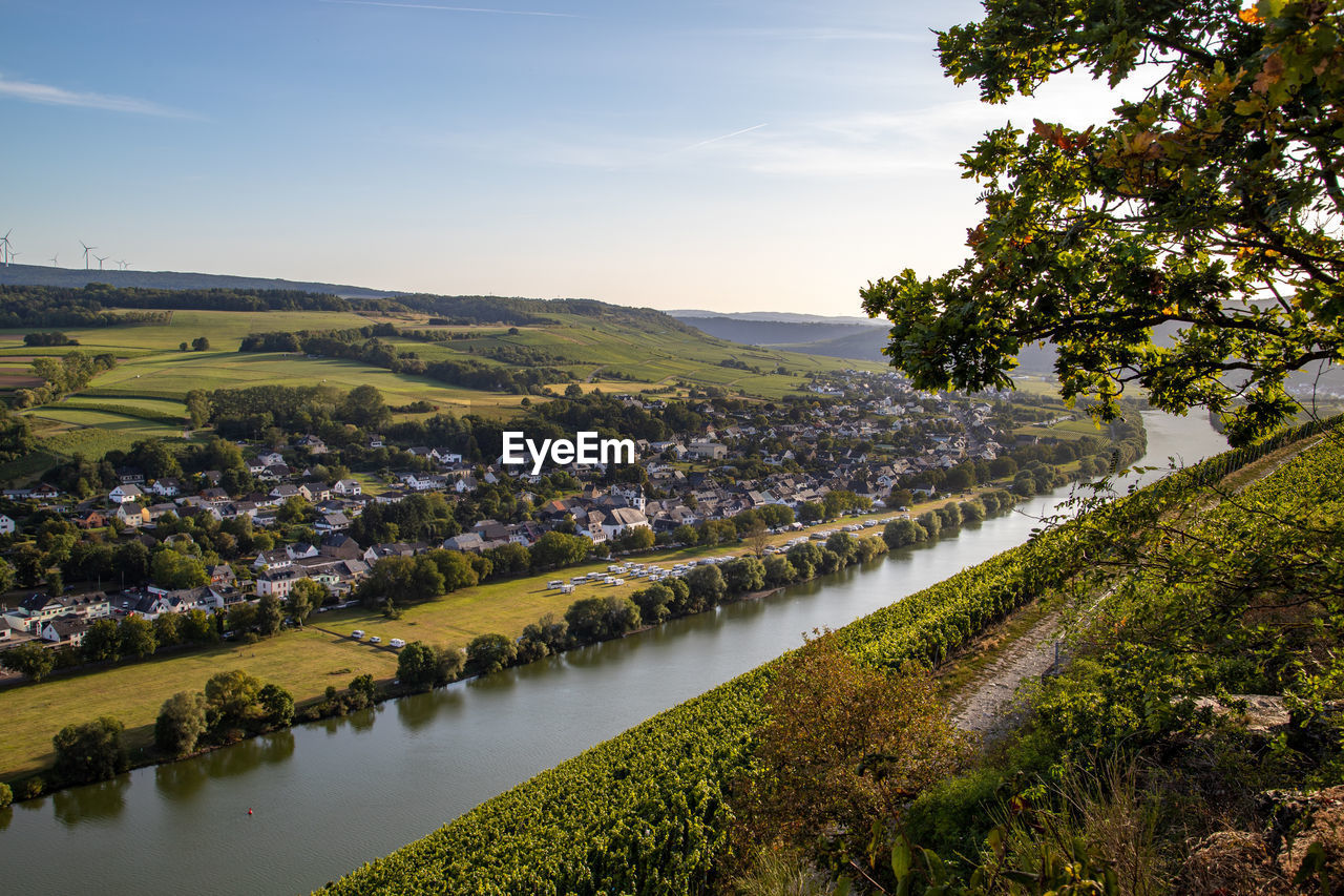 Panoramic view of the moselle valley with the wine village brauneberg in the background 