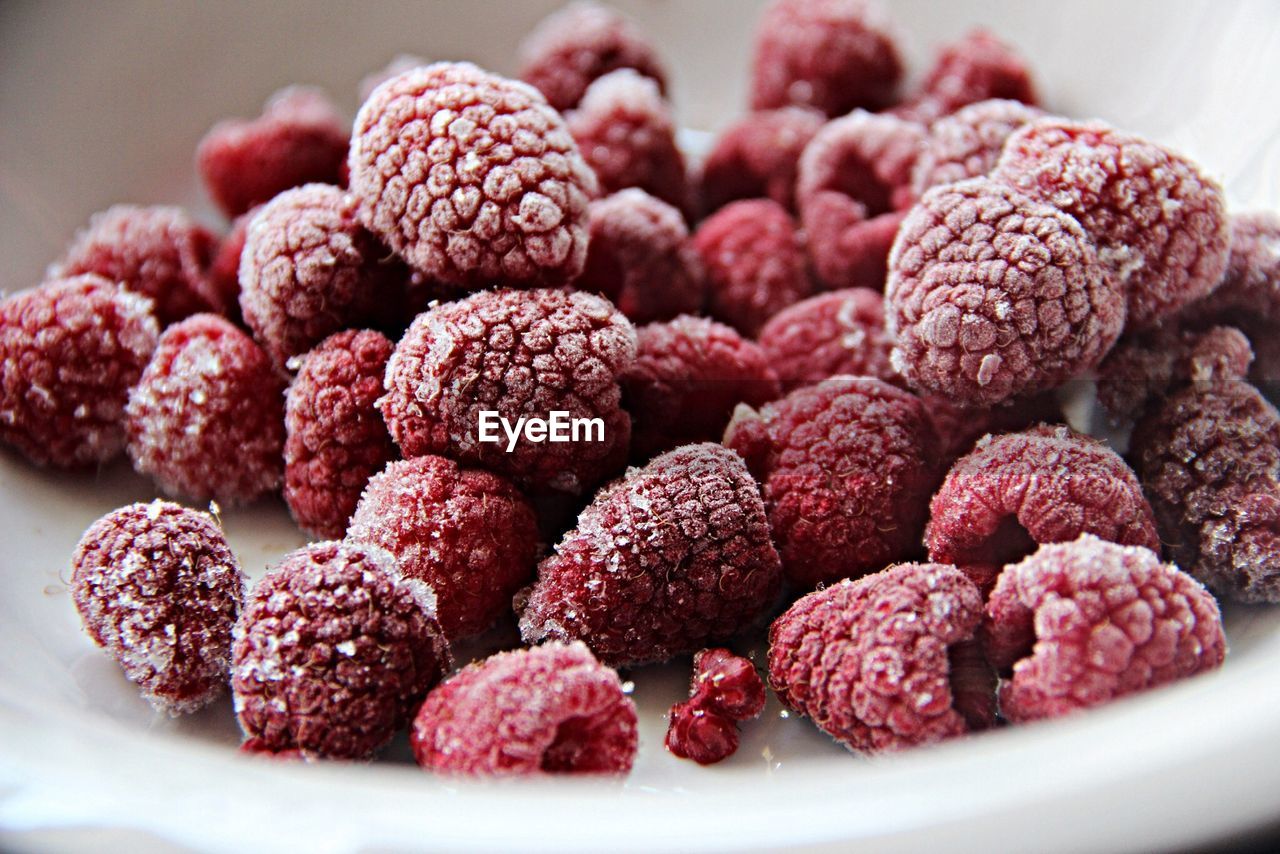 Close-up of raspberries in plate