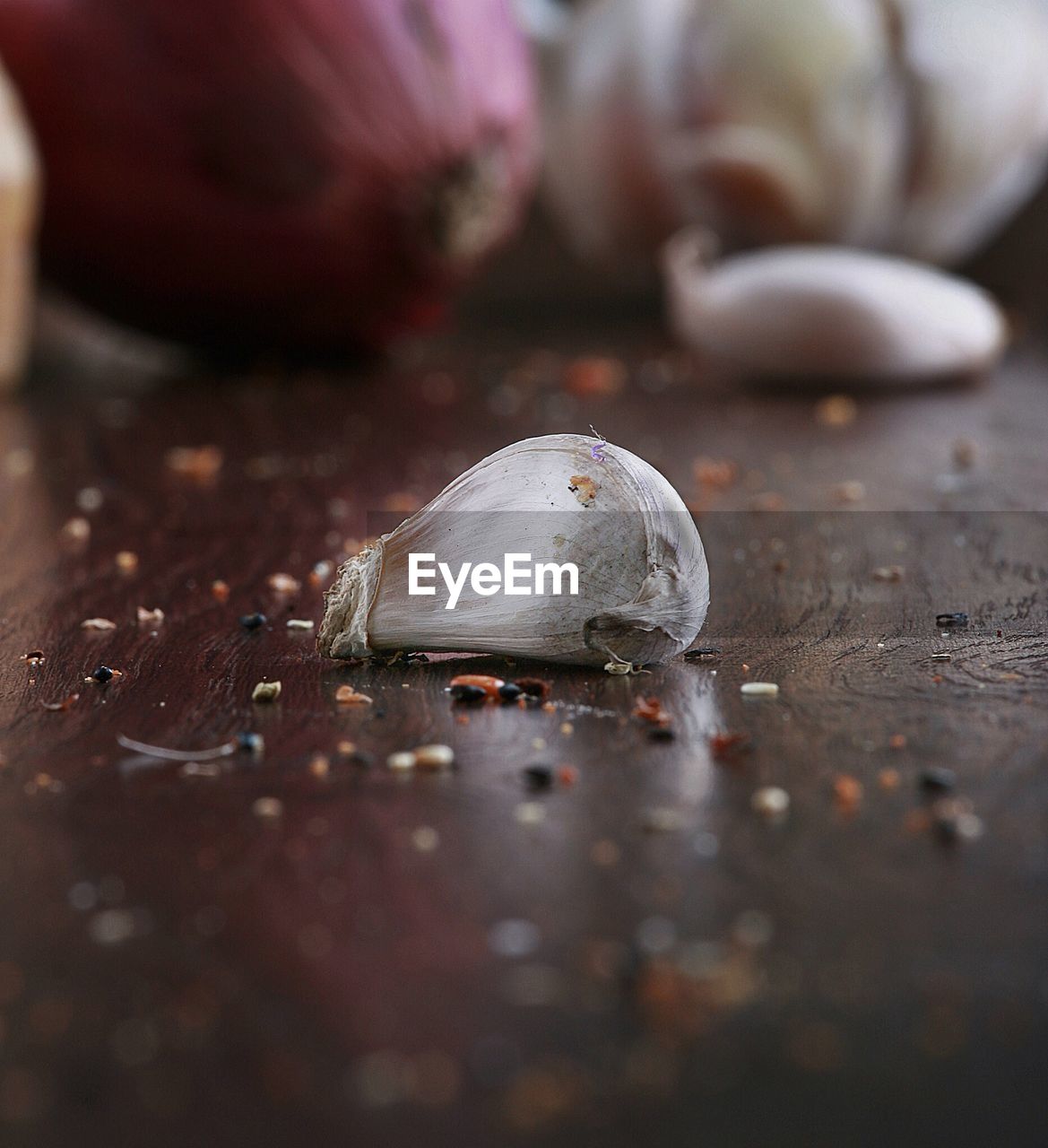 Close-up of garlic clove on table