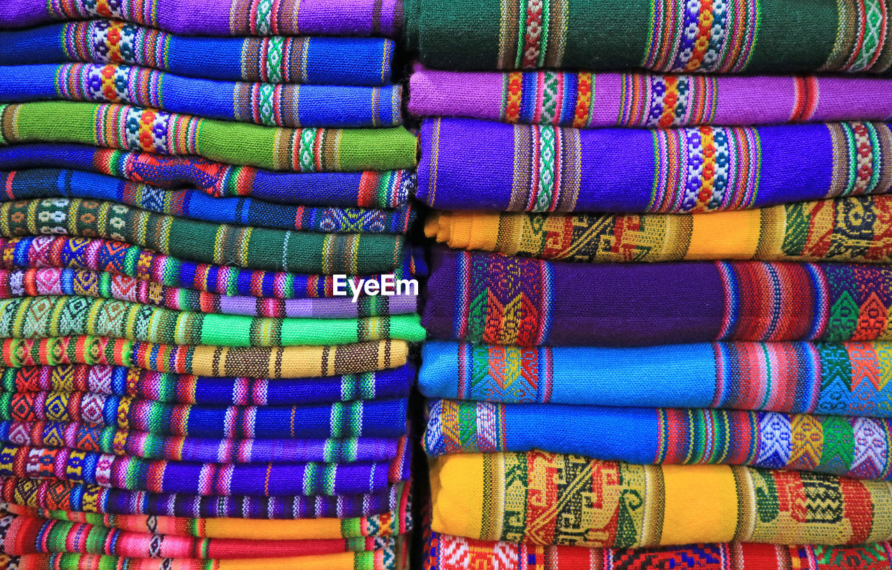 Full frame shot of multi colored fabrics in store