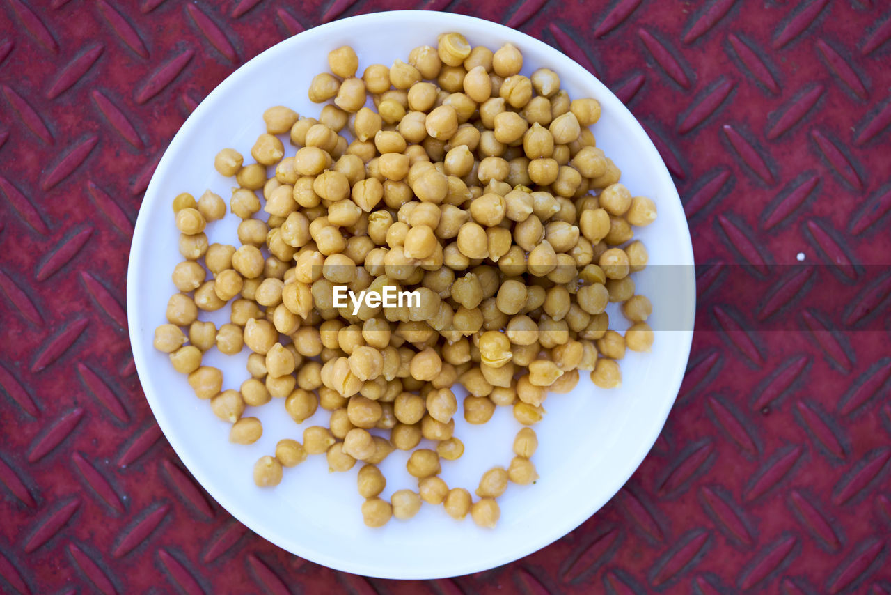 High angle view of chick-peas in plate