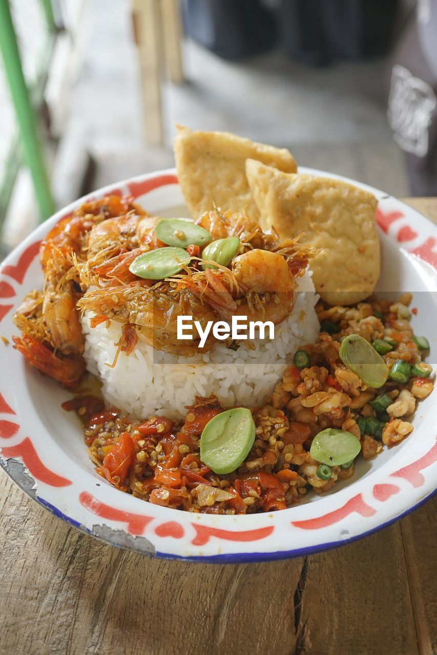 High angle view of meal served in plate