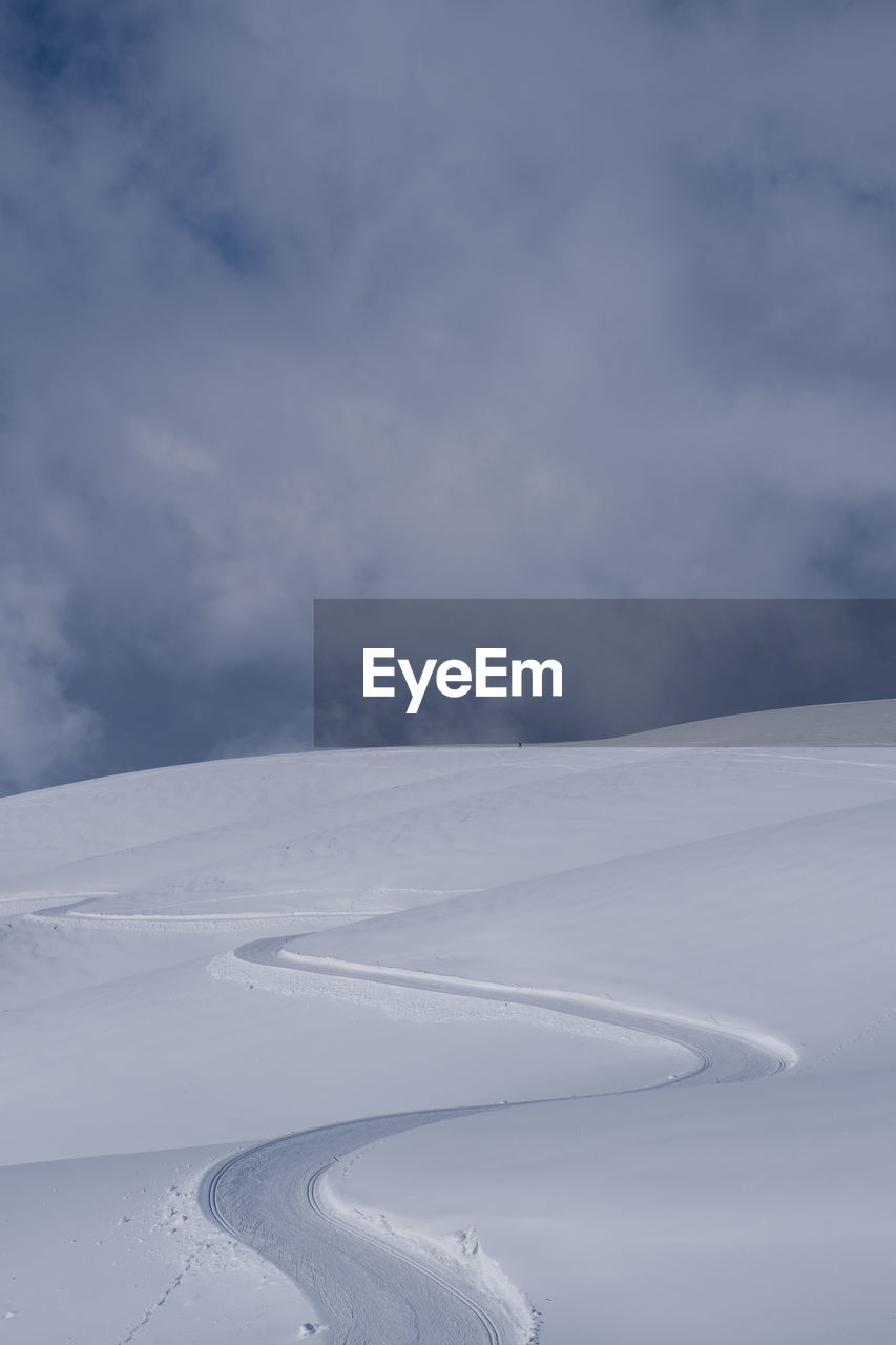 SNOW COVERED LANDSCAPE AGAINST SKY