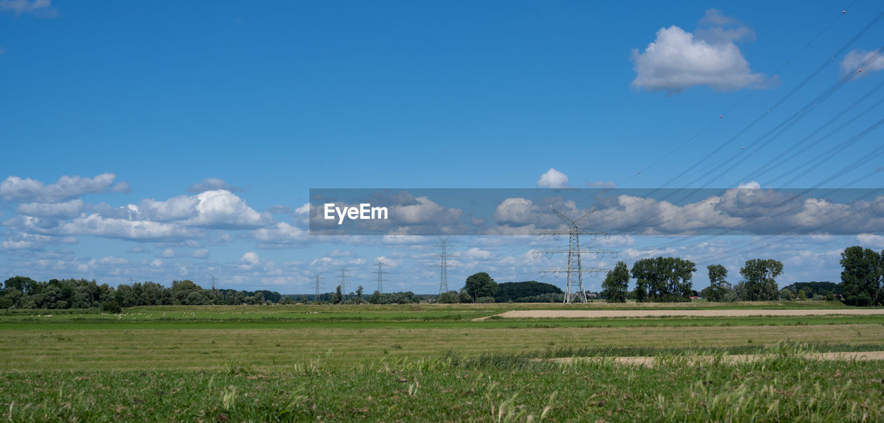 Highest electricity pylons, high voltage pylons in europe on the elbe near hamburg