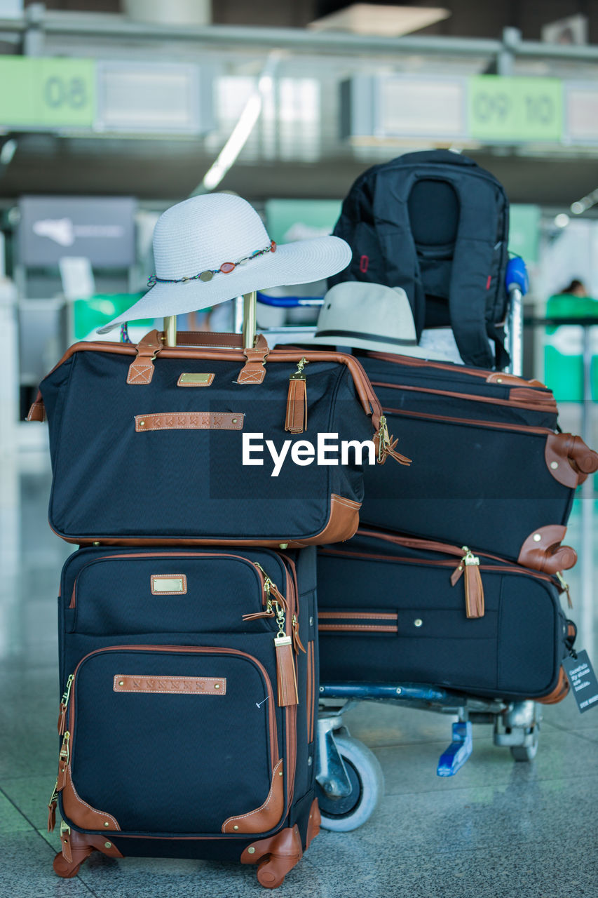 Close-up of luggage at airport