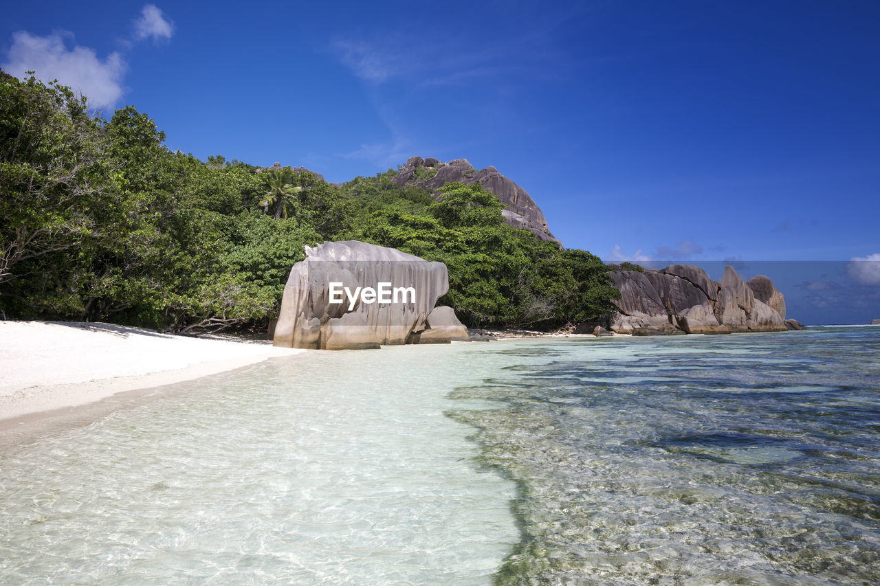 Scenic view of sea against blue sky