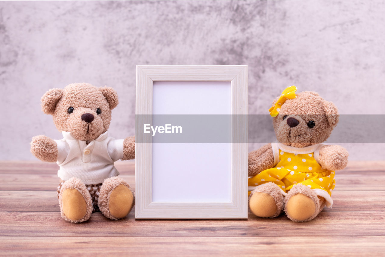 CLOSE-UP OF STUFFED TOY ON SHELF AT HOME