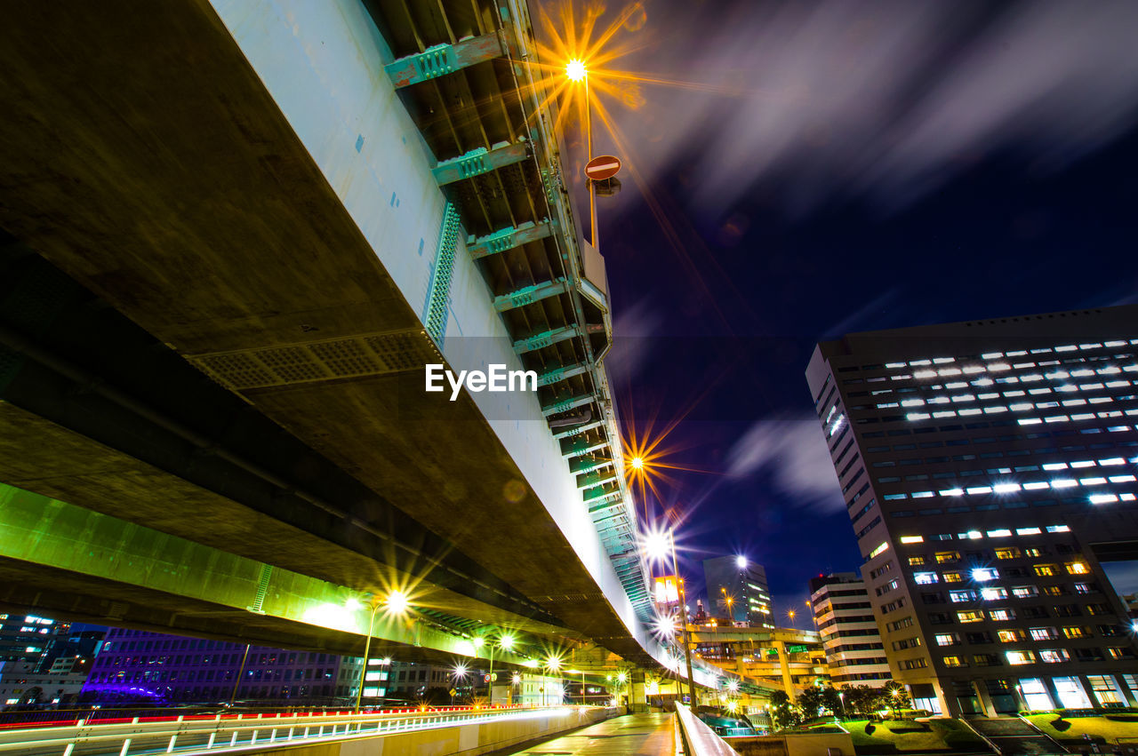 Illuminated buildings in city