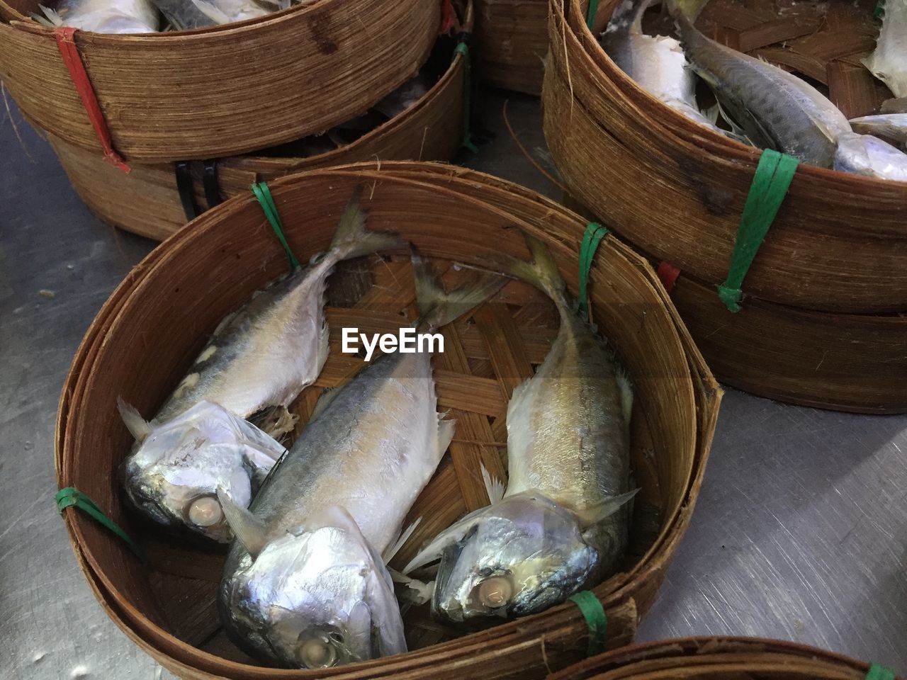 High angle view of fish for sale in market