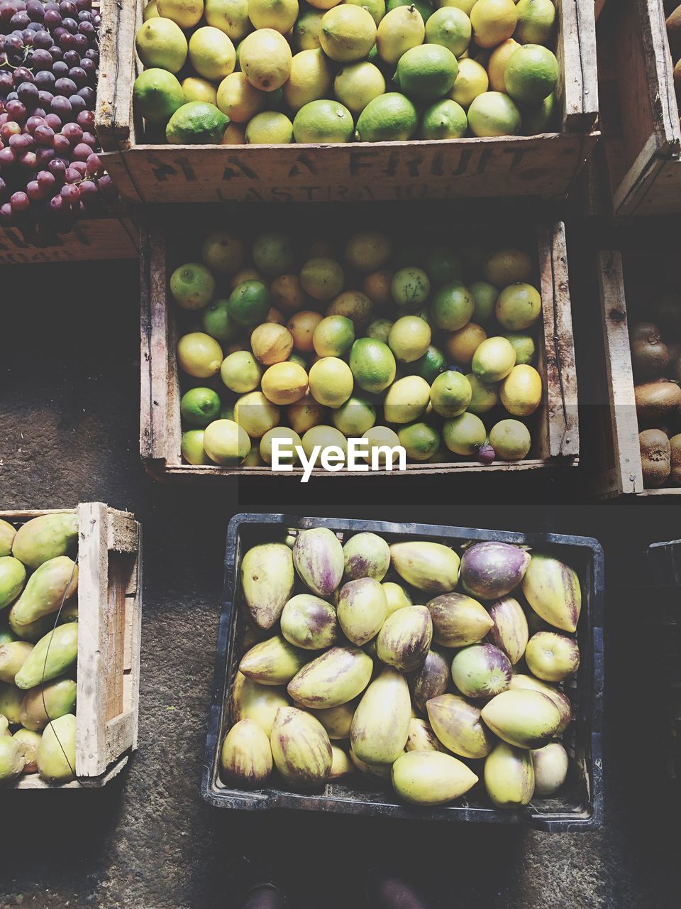 High angle view of fruits displayed at market stall