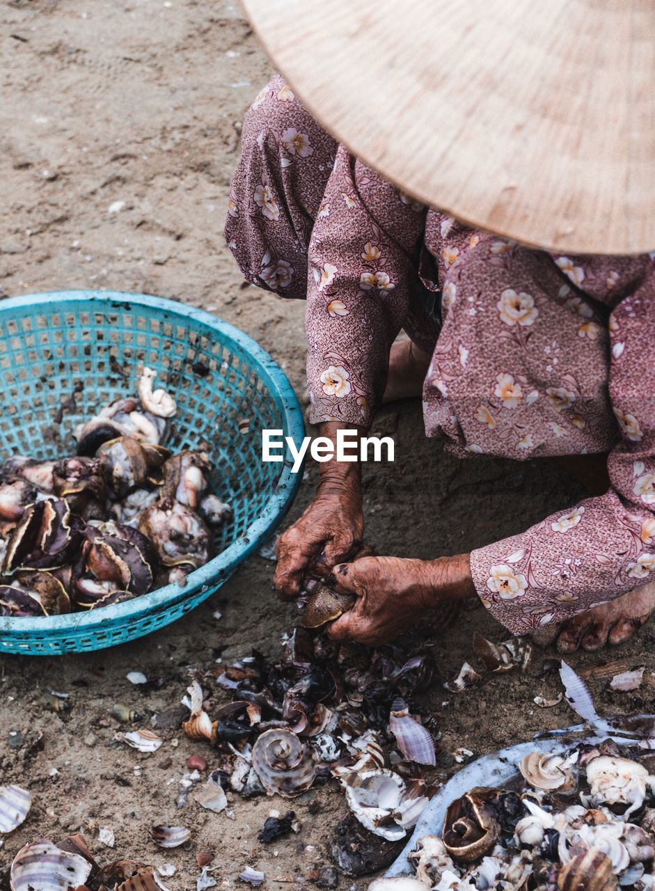 High angle view of woman preparing food