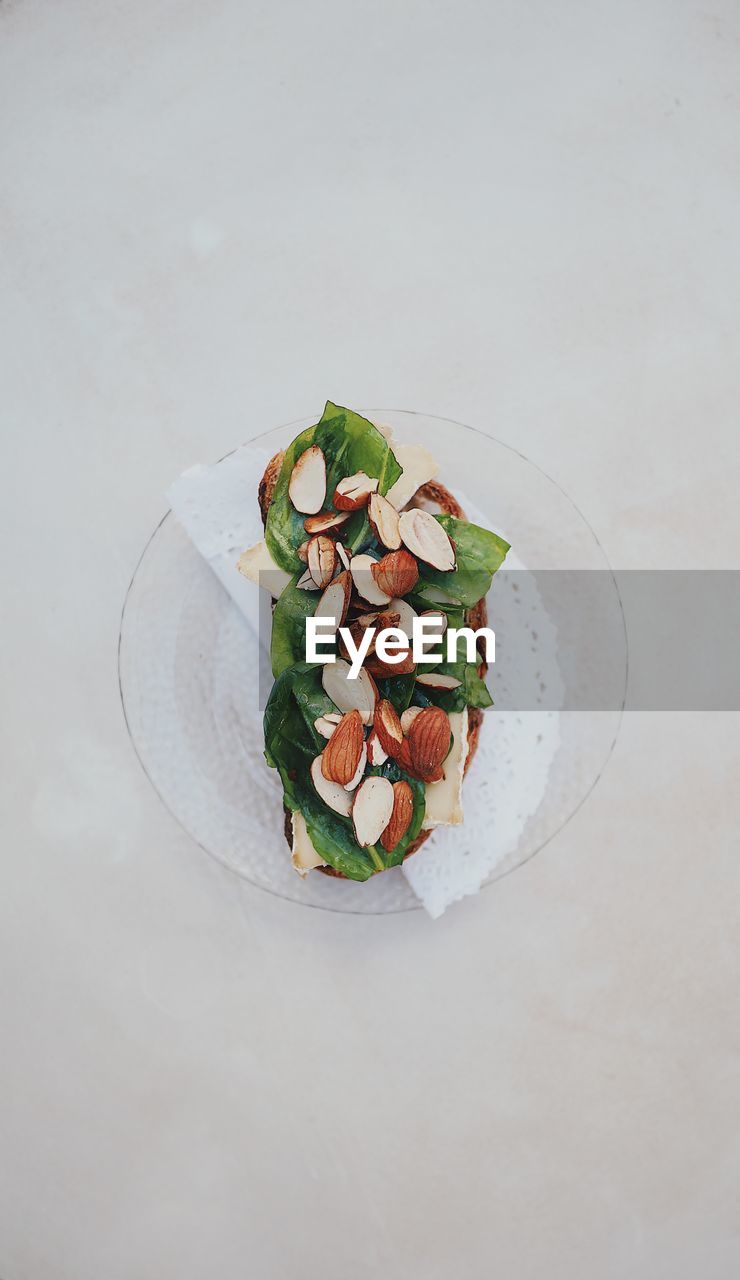 High angle view of vegetables in plate on table