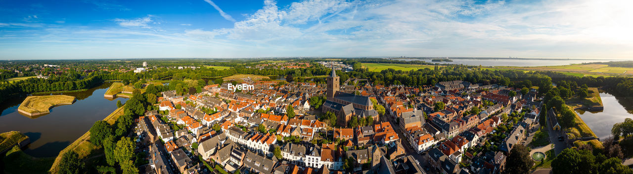 High angle view of townscape against sky