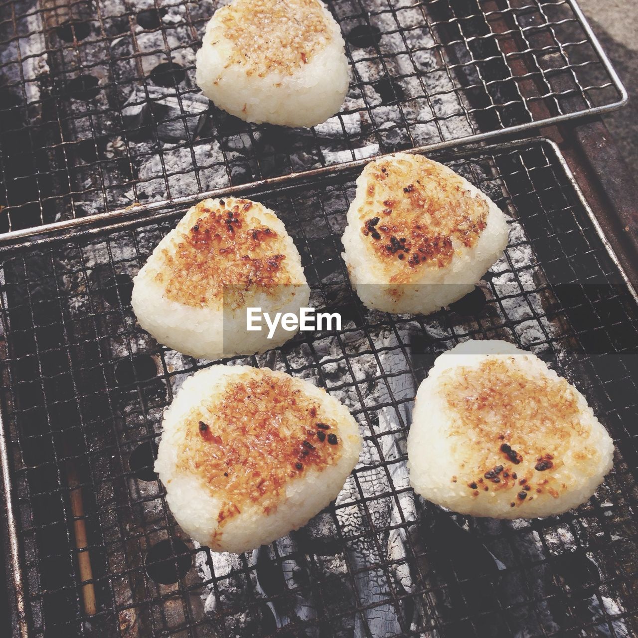 High angle view of food on grate