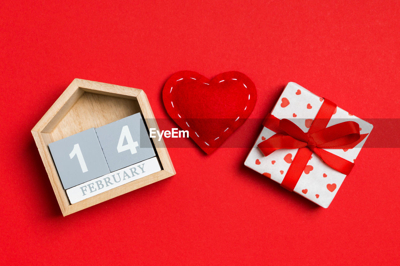 Top view colorful valentine background with gift boxes. valentine's day concept with copy space.